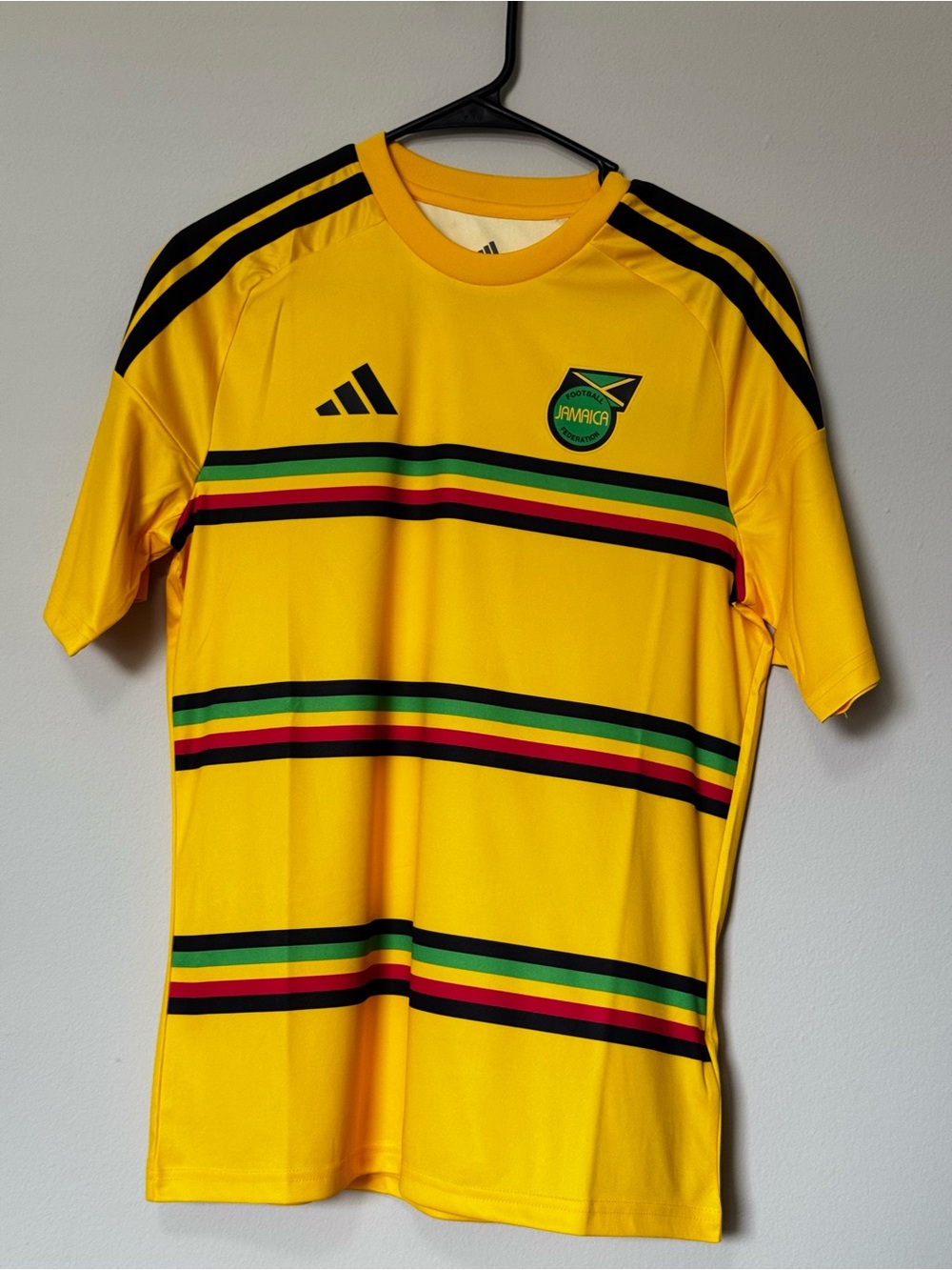 adidas Yellow Jamaica Football Jersey with Black & Green Stripes kids